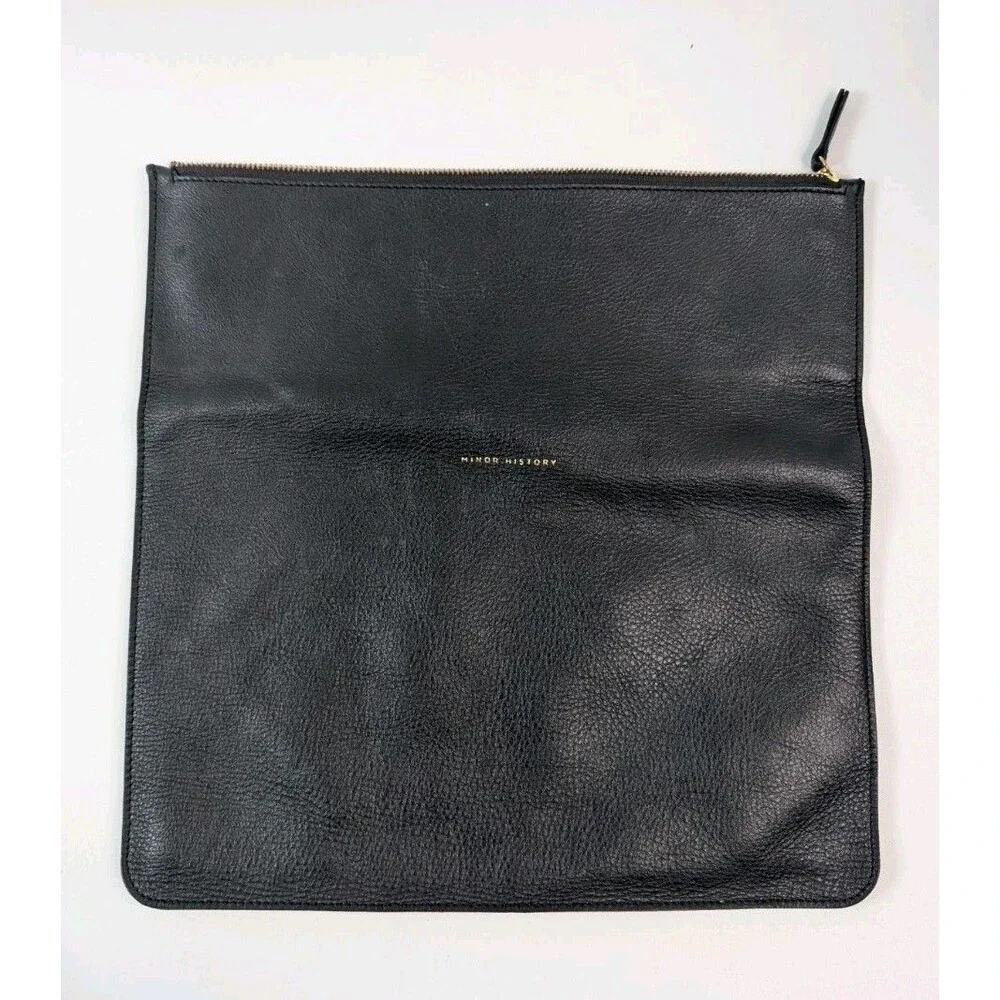 Minor History Black Folding 100% Leather Fold-Over Clutch Pouch